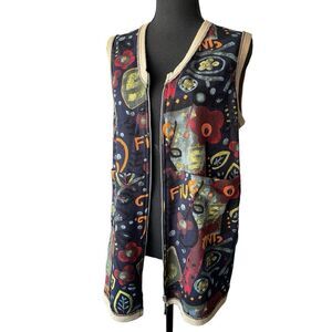 ZOE by Michael Phillips Vest Full Zip Pockets Arts Graphics Women’s M New